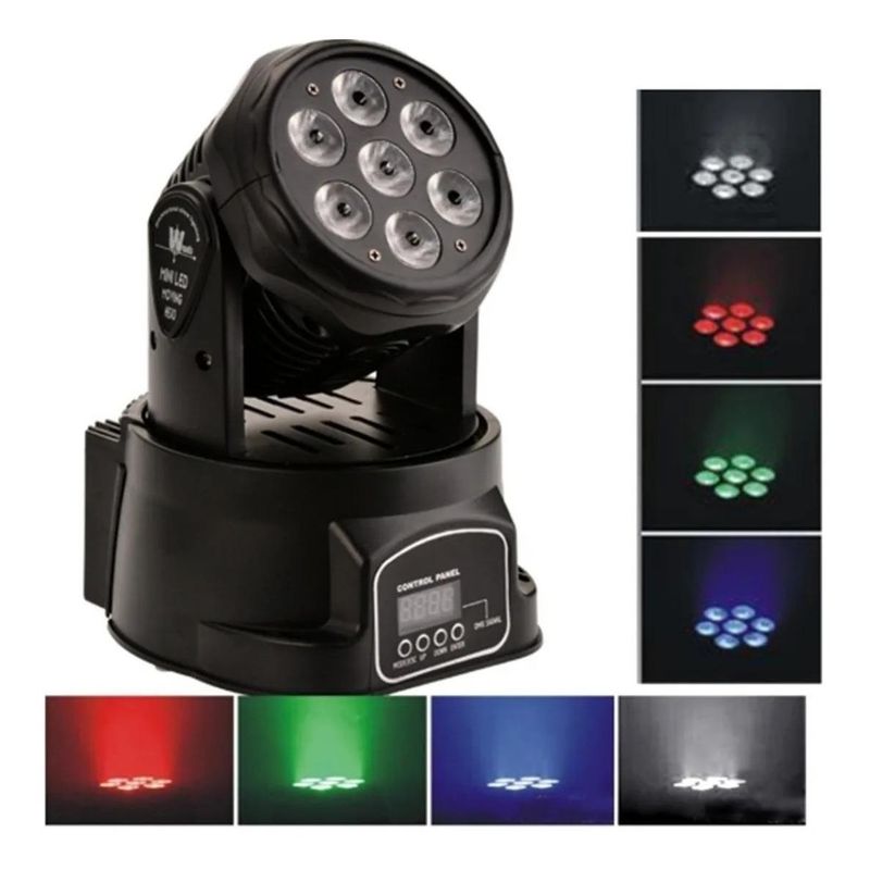 GENERICO - Cabezal Móvil Led 7x8W RGBW DMX con Laser Verde 50mW