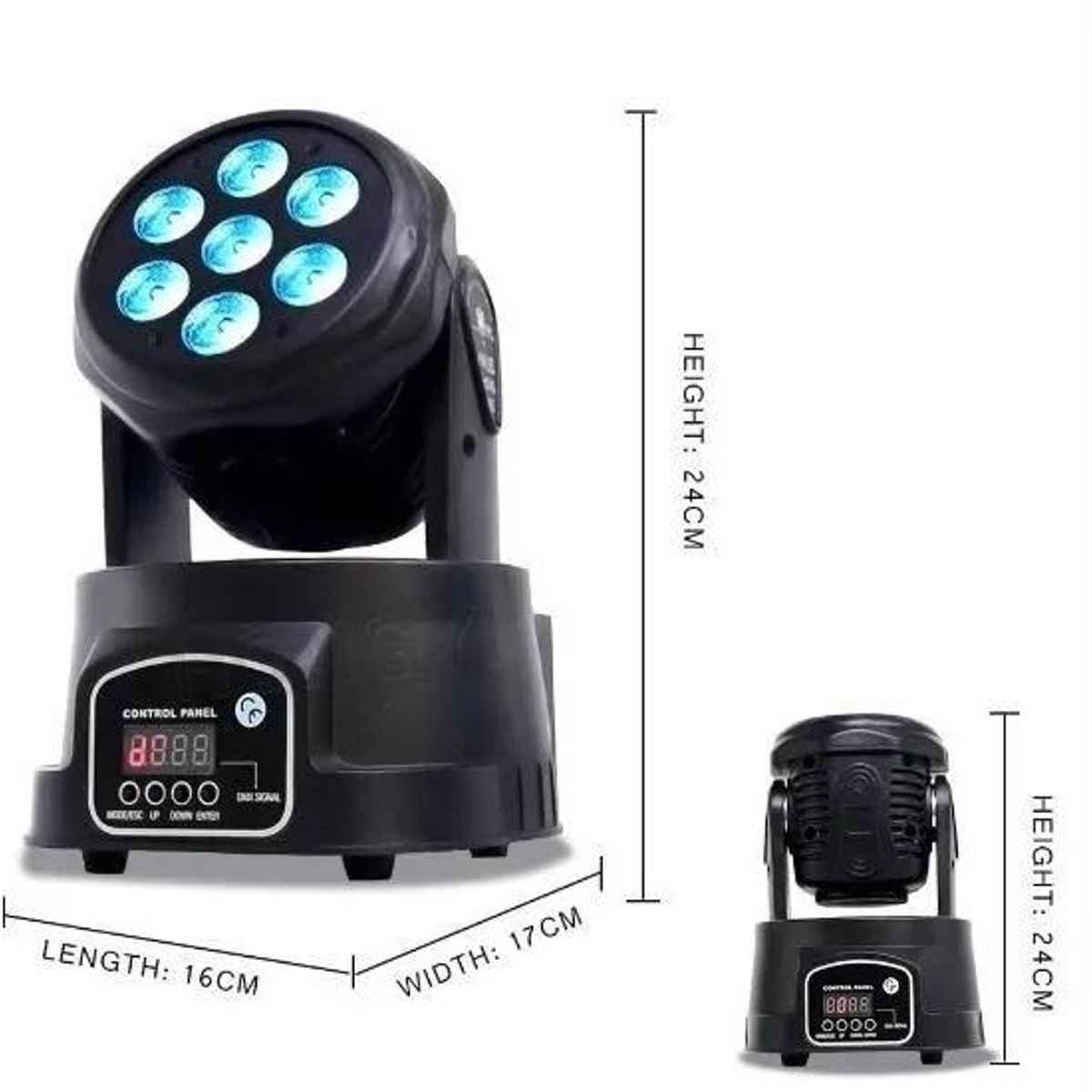 GENERICO - Cabezal Móvil Led 7x8W RGBW DMX con Laser Verde 50mW