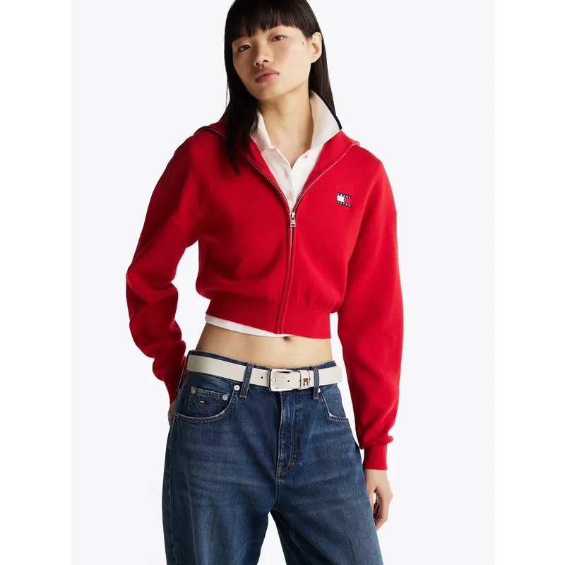 TOMMY HILFIGER - Cárdigan Cropped Con Cierre Rojo Tommy Jeans