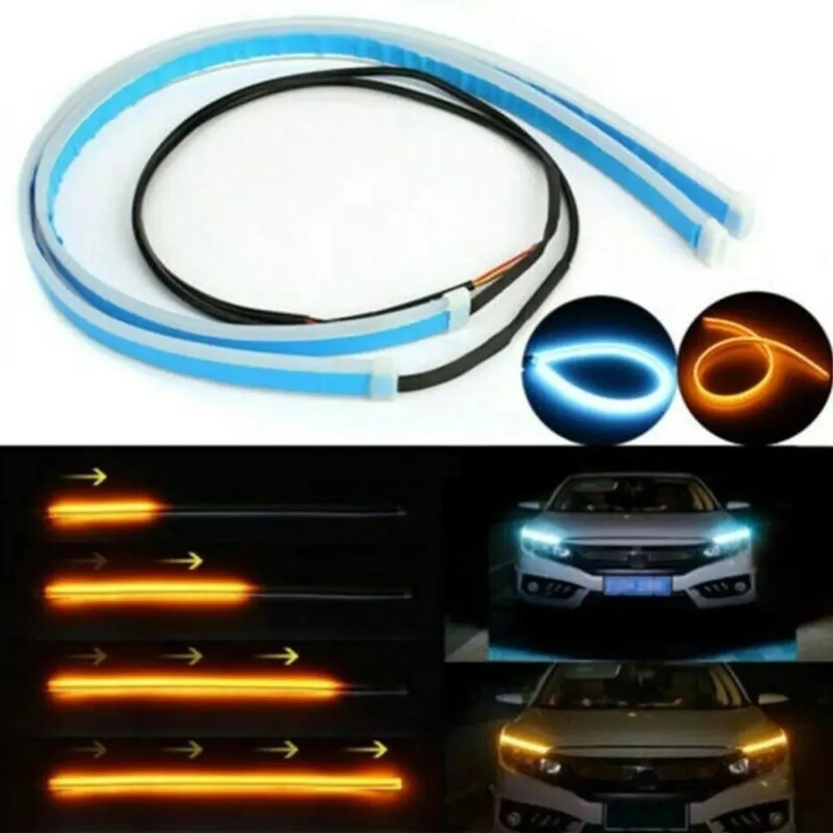 GENERICO - Cinta LED Intermitente para Automóvil 60cm Blanco y Ámbar