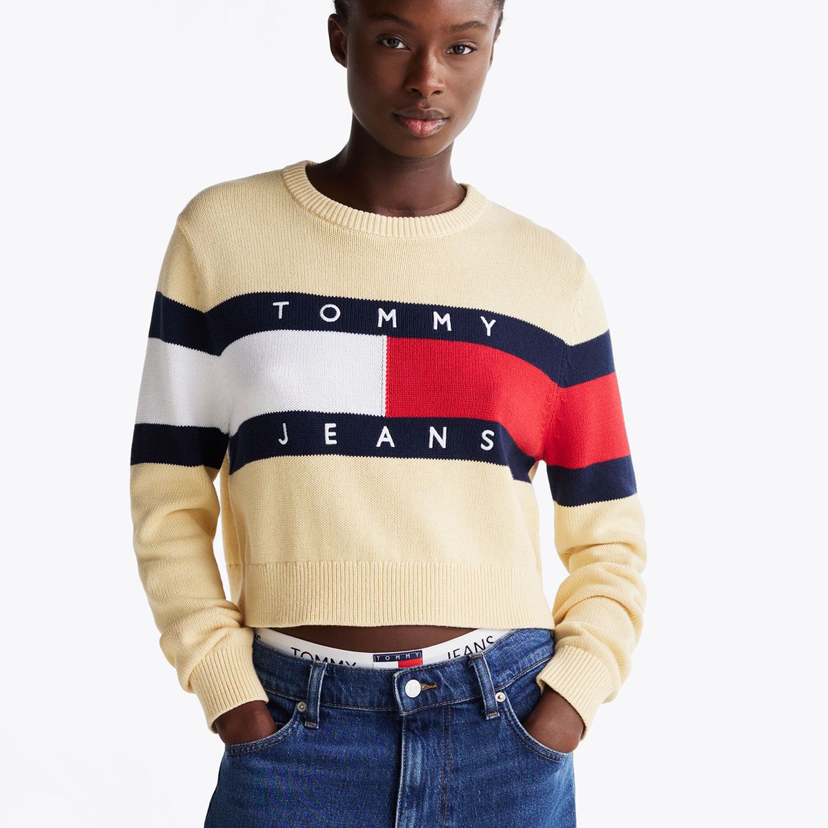 TOMMY HILFIGER - Sweater Color Block Relaxed Con Logo Amarillo Tommy Jeans