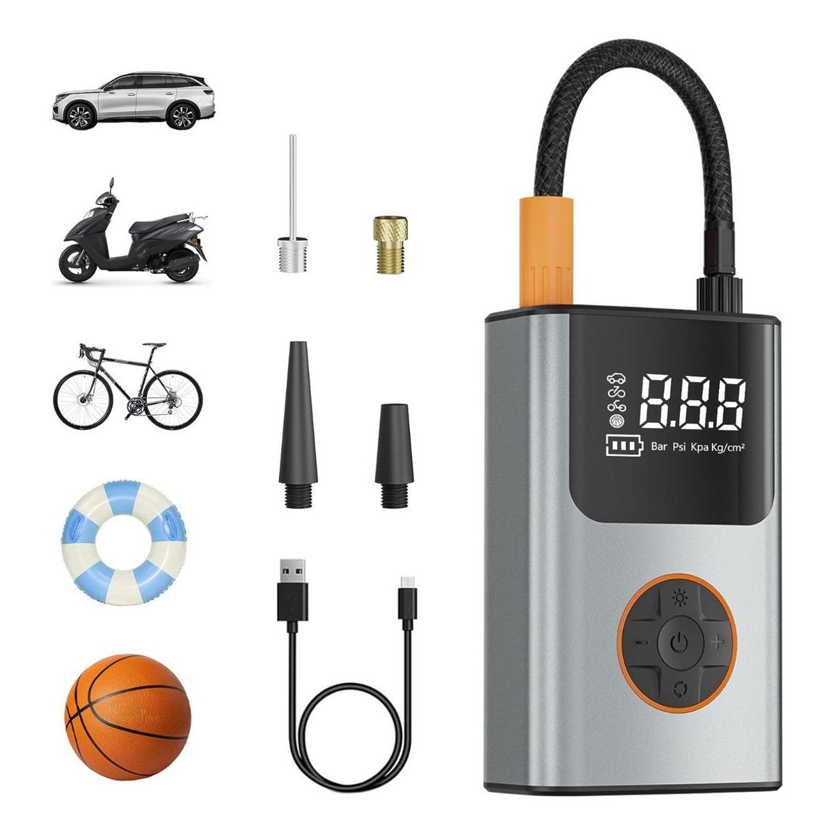 GENERICO - Compresor De Aire Portátil Recargable USB con Linterna LED