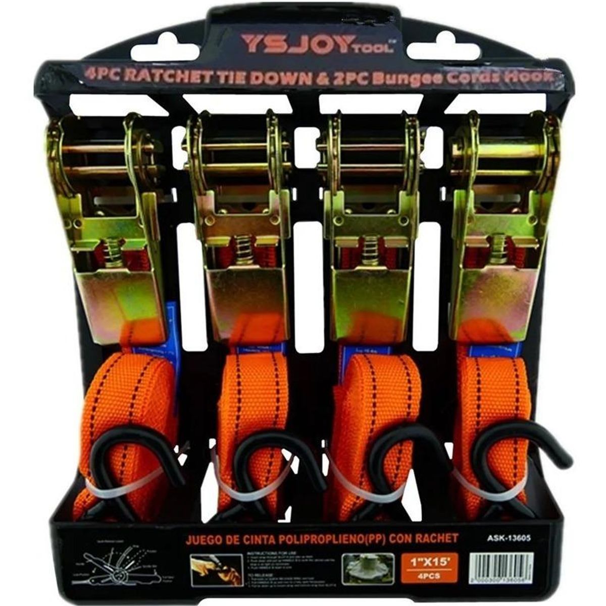 GENERICO - Juego de Eslingas de Amarre Ratchet 4 Piezas