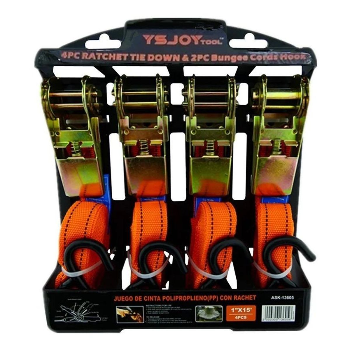 GENERICO - Juego de Eslingas de Amarre Ratchet 4 Piezas