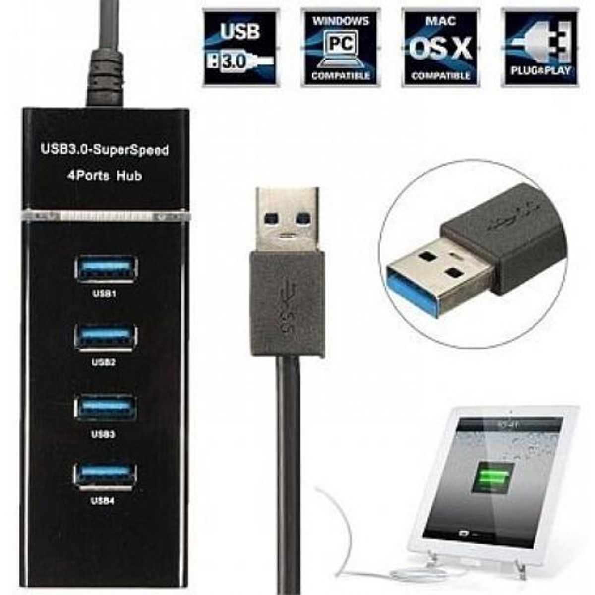 GENERICO - Hub USB 20 Multi Puerto 4 en 1 para PC y Notebook