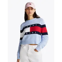 TOMMY HILFIGER - Sweater Color Block Relaxed Con Logo Celeste Tommy Jeans
