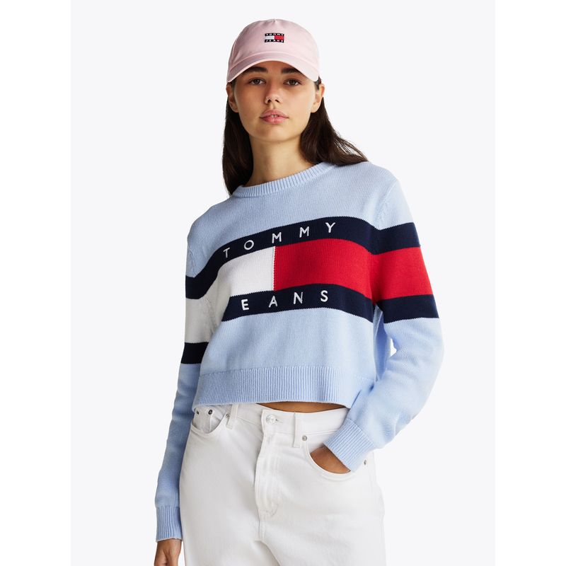 TOMMY HILFIGER - Sweater Color Block Relaxed Con Logo Celeste Tommy Jeans