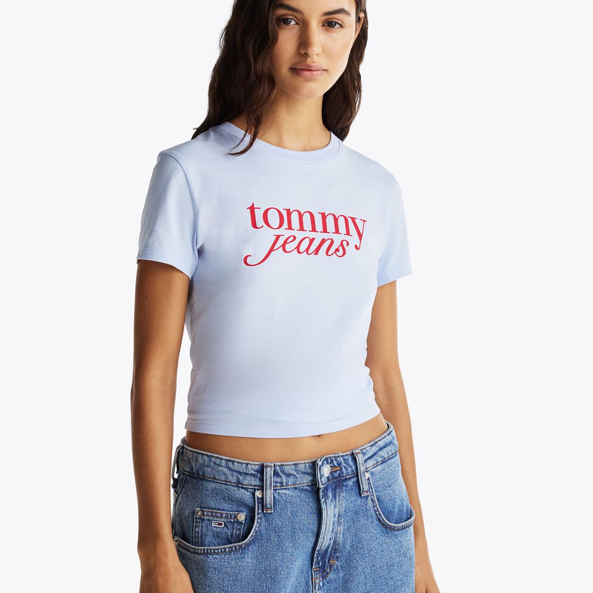 TOMMY HILFIGER - Polera Essential Logo Slim Fit Celeste Tommy Jeans