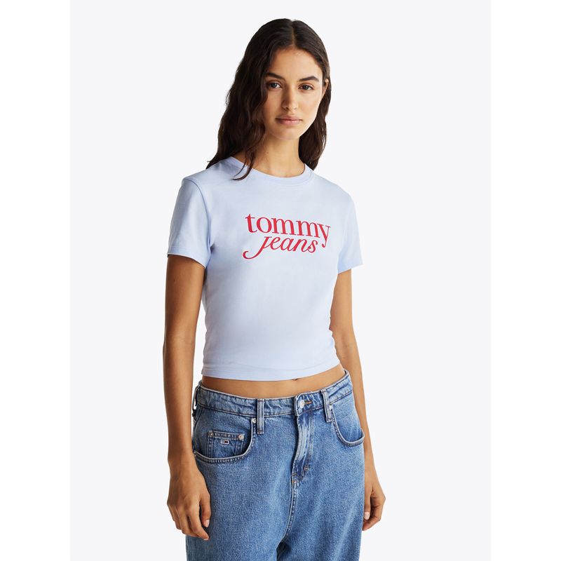 TOMMY HILFIGER - Polera Essential Logo Slim Fit Celeste Tommy Jeans