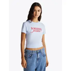 TOMMY HILFIGER - Polera Essential Logo Slim Fit Celeste Tommy Jeans