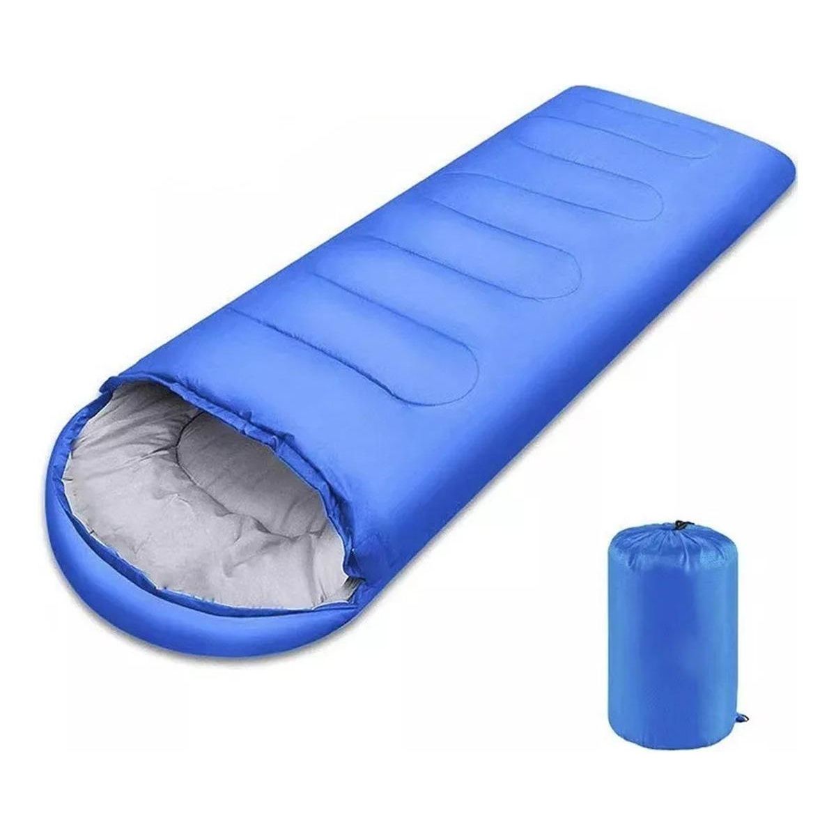 GENERICO - Saco de Dormir Camping con Capucha de Algodón Color Azul