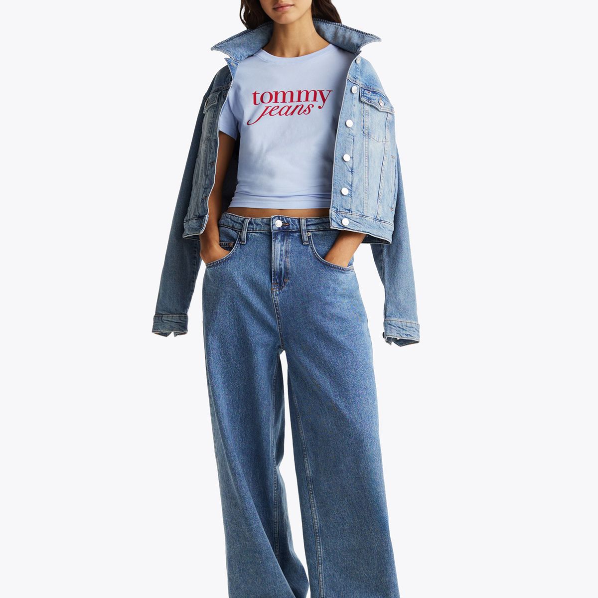 TOMMY HILFIGER - Polera Essential Logo Slim Fit Celeste Tommy Jeans