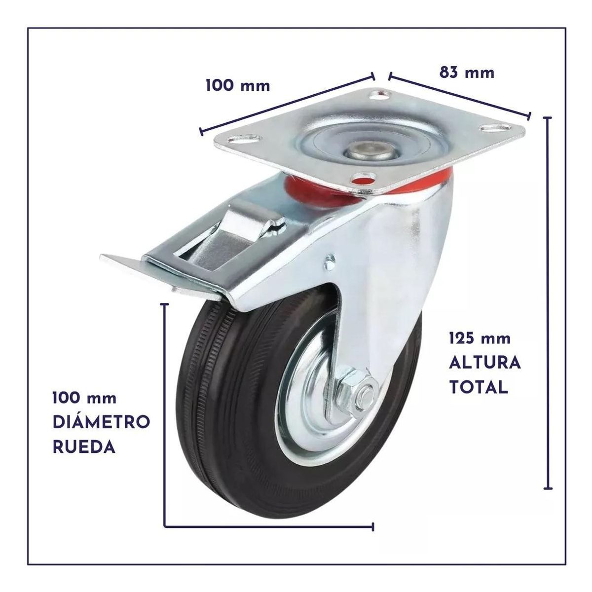 GENERICO - Pack de 2 Ruedas Giratorias de PVC con Freno de 4"