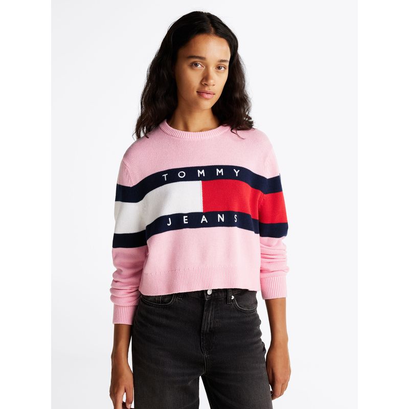 TOMMY HILFIGER - Sweater Color Block Relaxed Con Logo Rosado Tommy Jeans