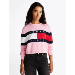 TOMMY HILFIGER - Sweater Color Block Relaxed Con Logo Rosado Tommy Jeans