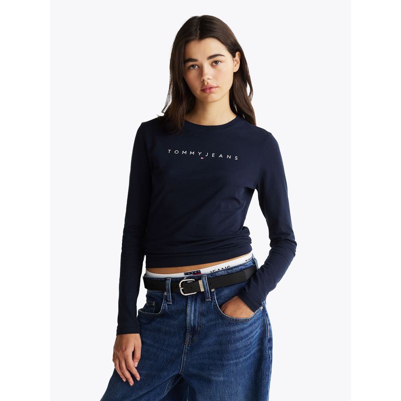 TOMMY HILFIGER - Polera Linear Logo Slim Fit Azul Tommy Jeans