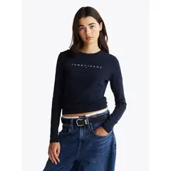 TOMMY HILFIGER - Polera Linear Logo Slim Fit Azul Tommy Jeans