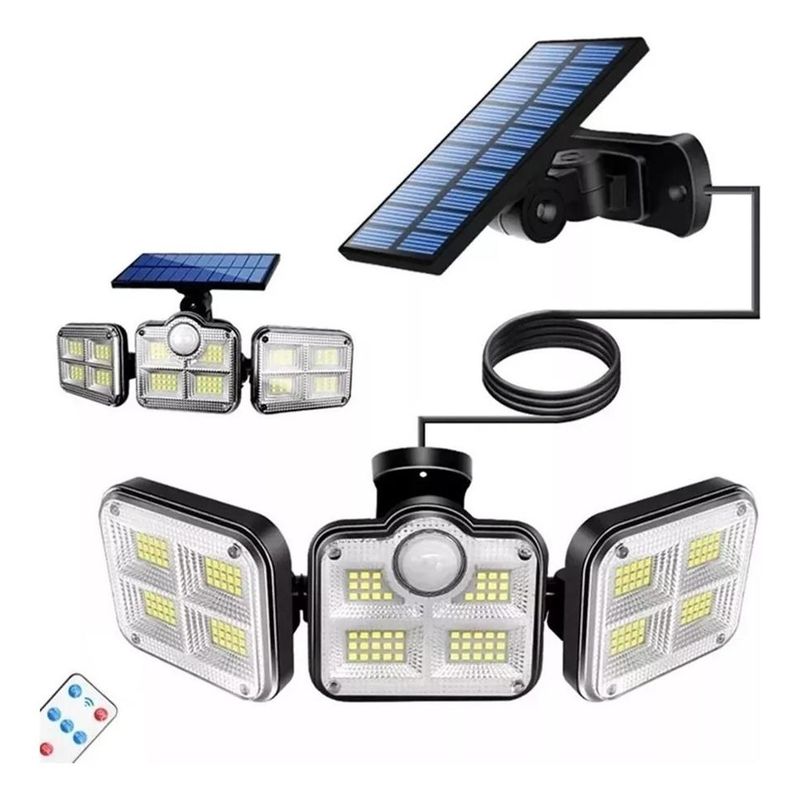 GENERICO - Foco Solar Triple Cabezal con Sensor de Movimiento IP65