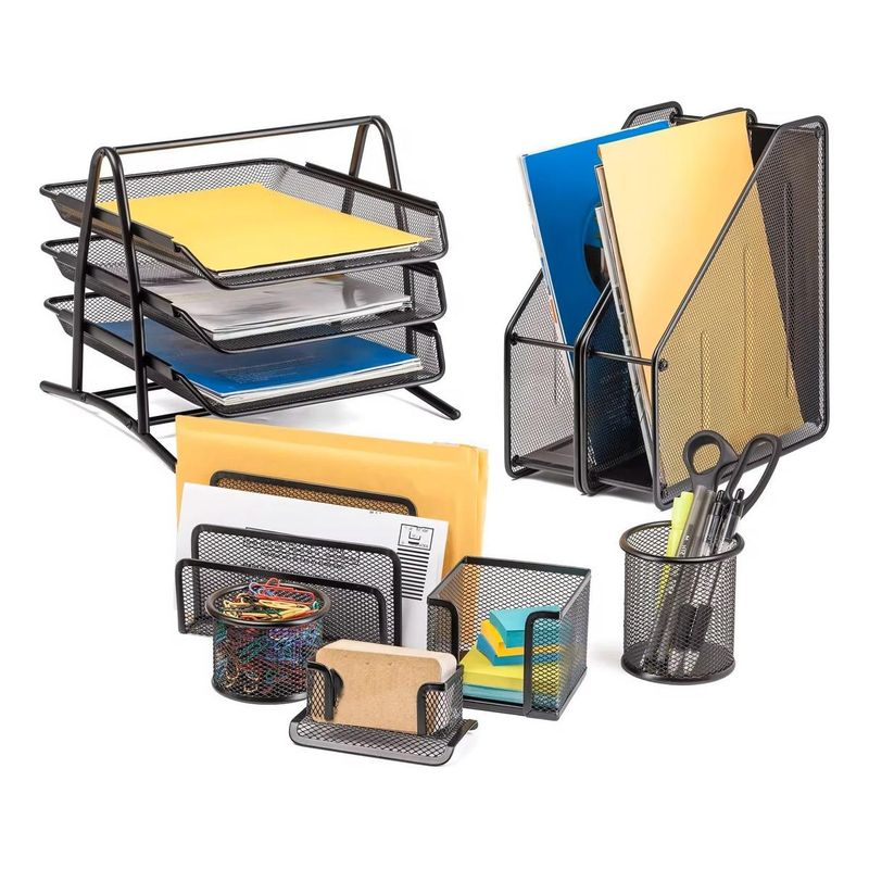 GENERICO - Set Organizador Metálico de Lápices y Documentos - 7 Piezas