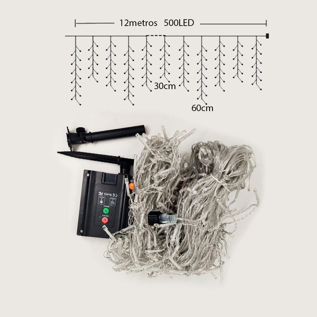 GENERICO - Luces de Cascada Solar LED 12m - 500 Luces para Decoración