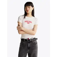 TOMMY HILFIGER - Polera Varsity Acanalada Slim Fit Blanco Tommy Jeans
