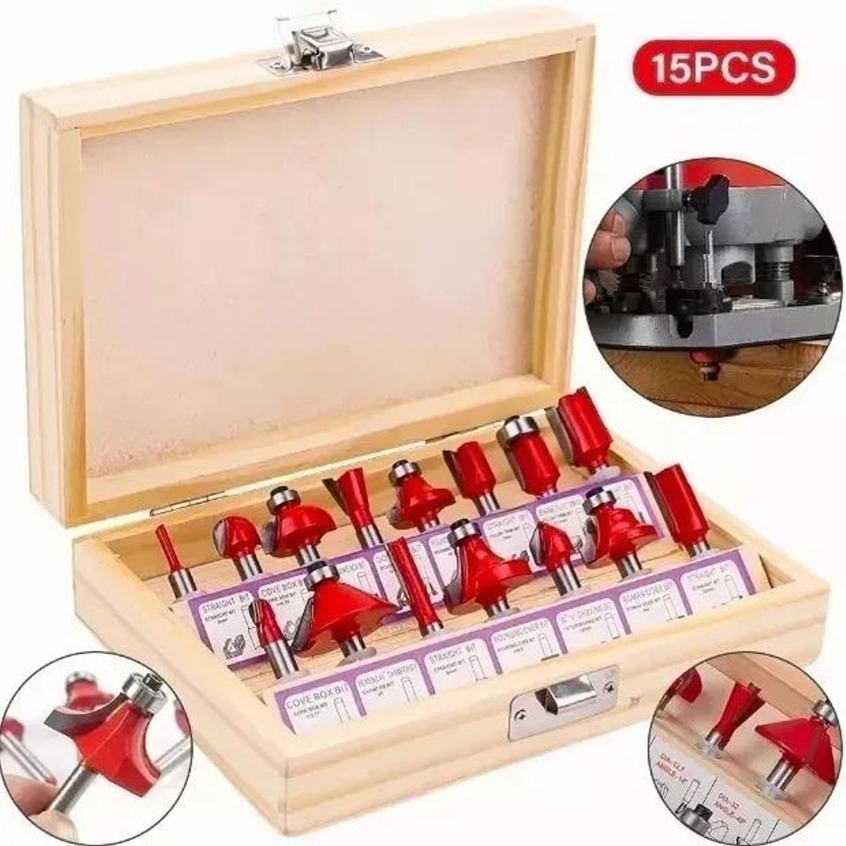 GENERICO - Set de 15 Fresas de Madera de 14" para Router