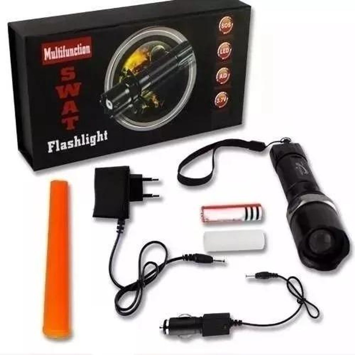 GENERICO - Linterna Táctica LED Recargable con Zoom 1800 Lúmenes