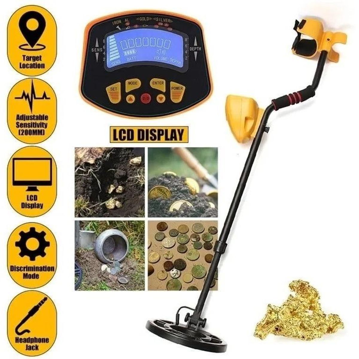 GENERICO - Detector de Metales Subterráneo MD-3010II Sensibilidad Ajustable