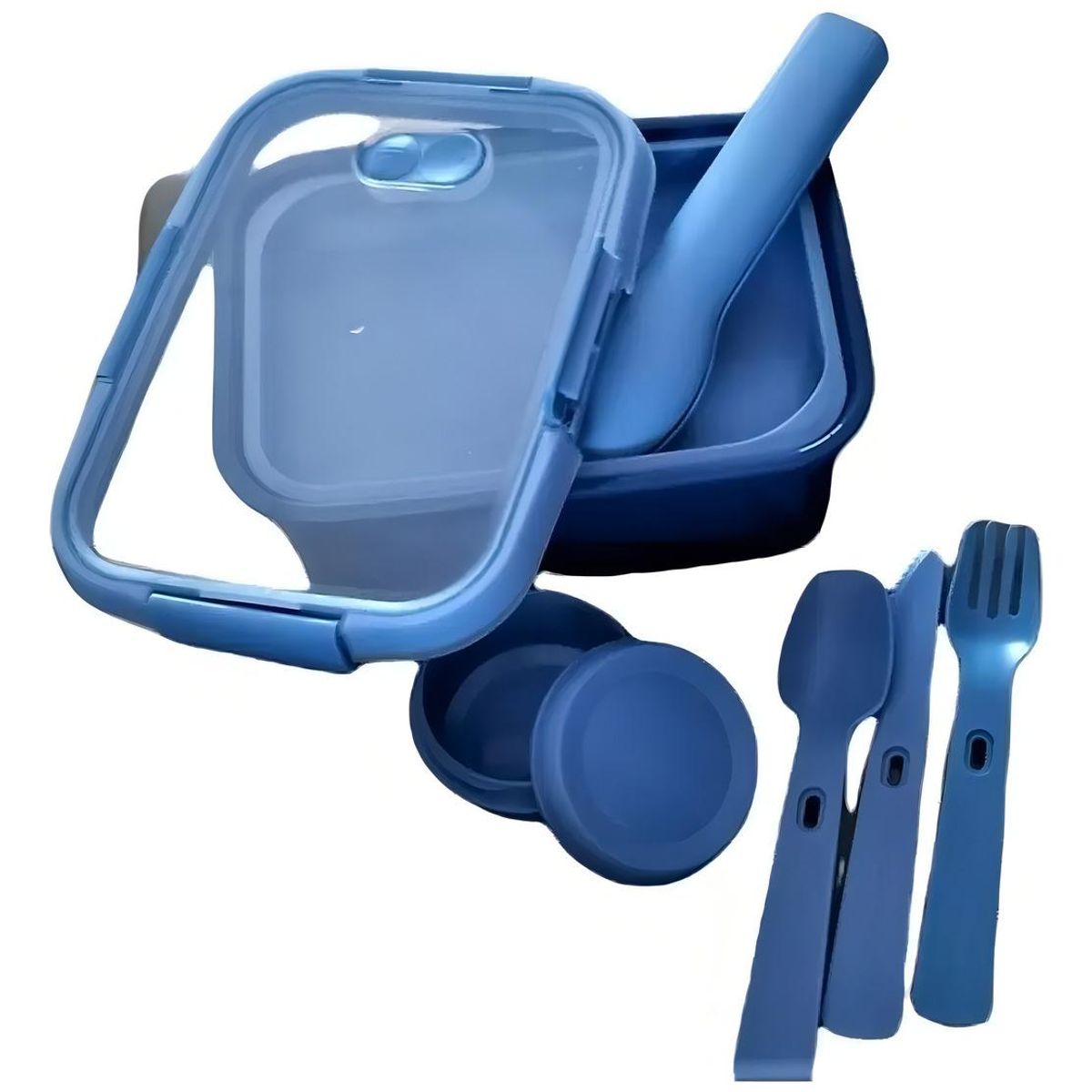 GENERICO - Contenedor Hermético de Comida Azul con Cubiertos Incluidos