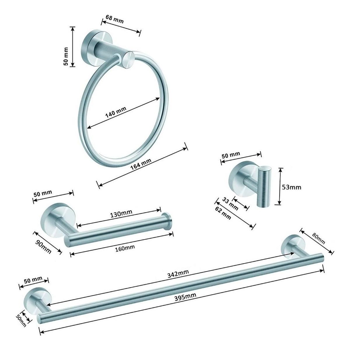 GENERICO - Set de 4 Accesorios Modernos de Baño en Acero