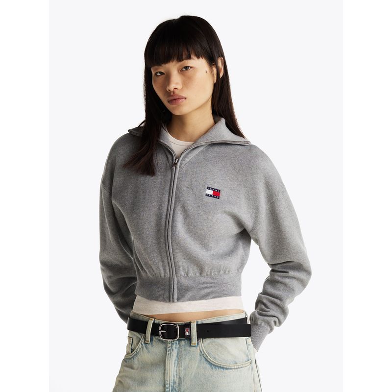 TOMMY HILFIGER - Cárdigan Cropped Con Cierre Gris Tommy Jeans