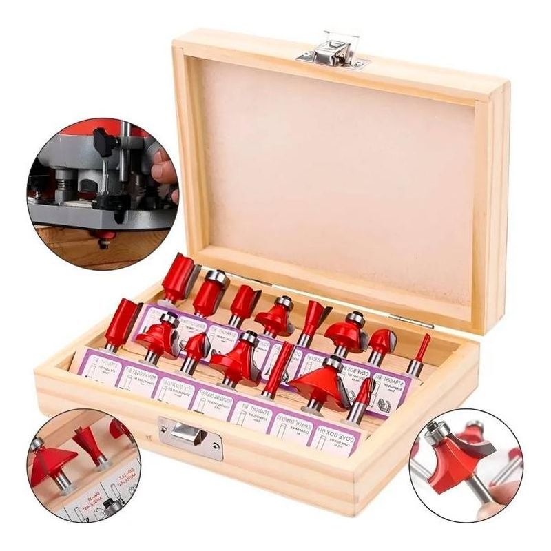 GENERICO - Set de 15 Fresas de Madera para Router Tupi 14"