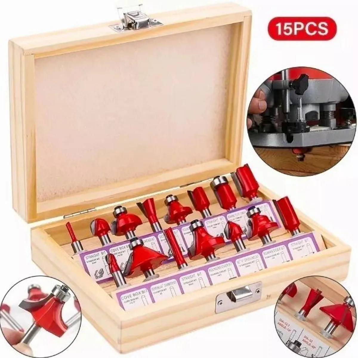 GENERICO - Set de 15 Fresas de Madera para Router Tupi 14"