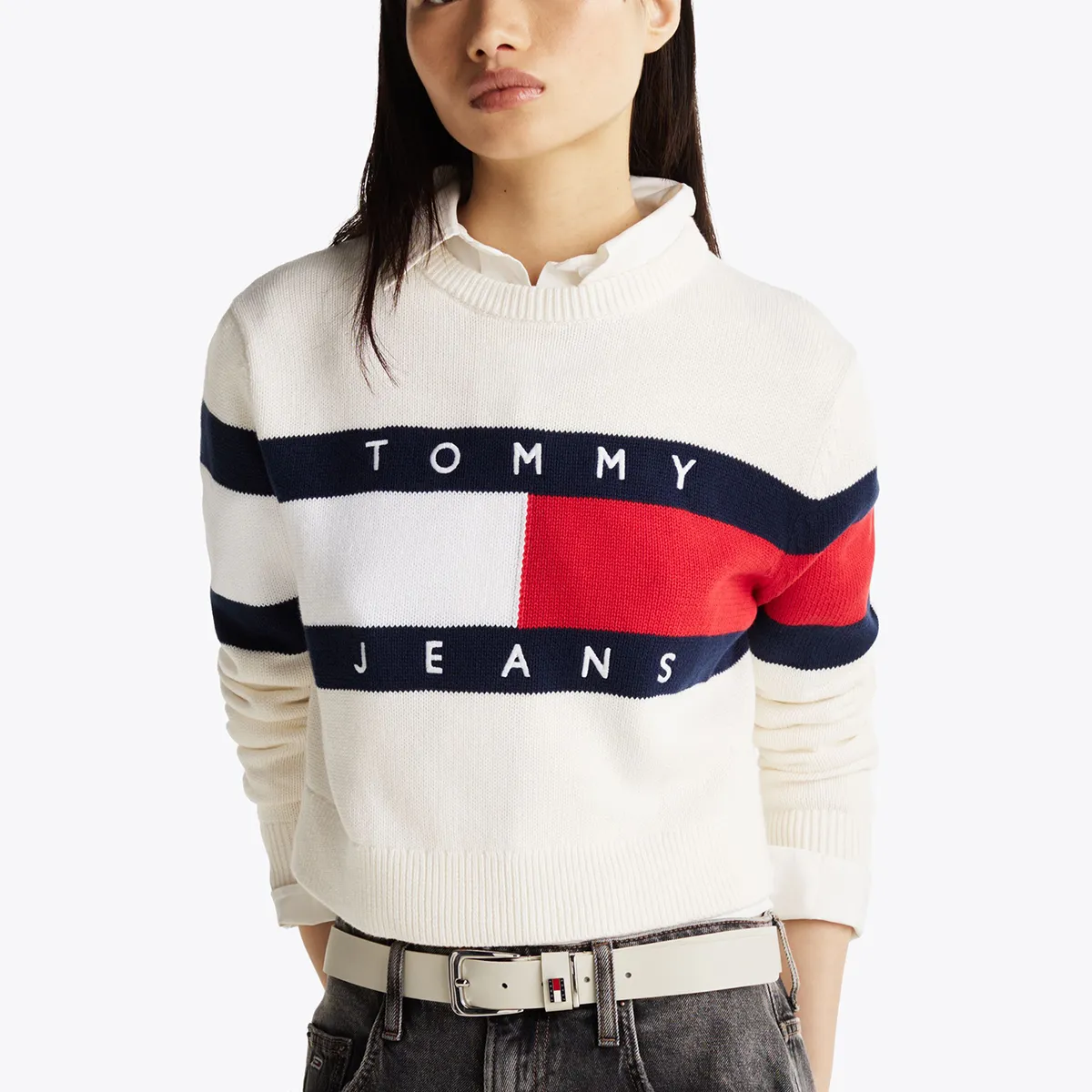 TOMMY HILFIGER - Sweater Color Block Relaxed Con Logo Blanco Tommy Jeans