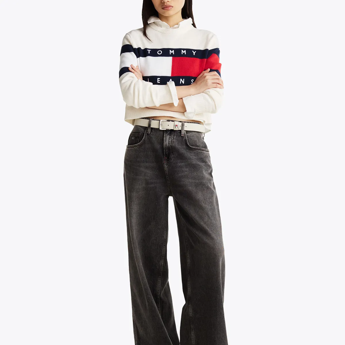 TOMMY HILFIGER - Sweater Color Block Relaxed Con Logo Blanco Tommy Jeans