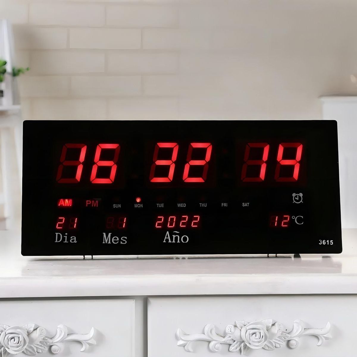 GENERICO - Reloj Mural Digital LED con Termómetro y Alarma Melódica