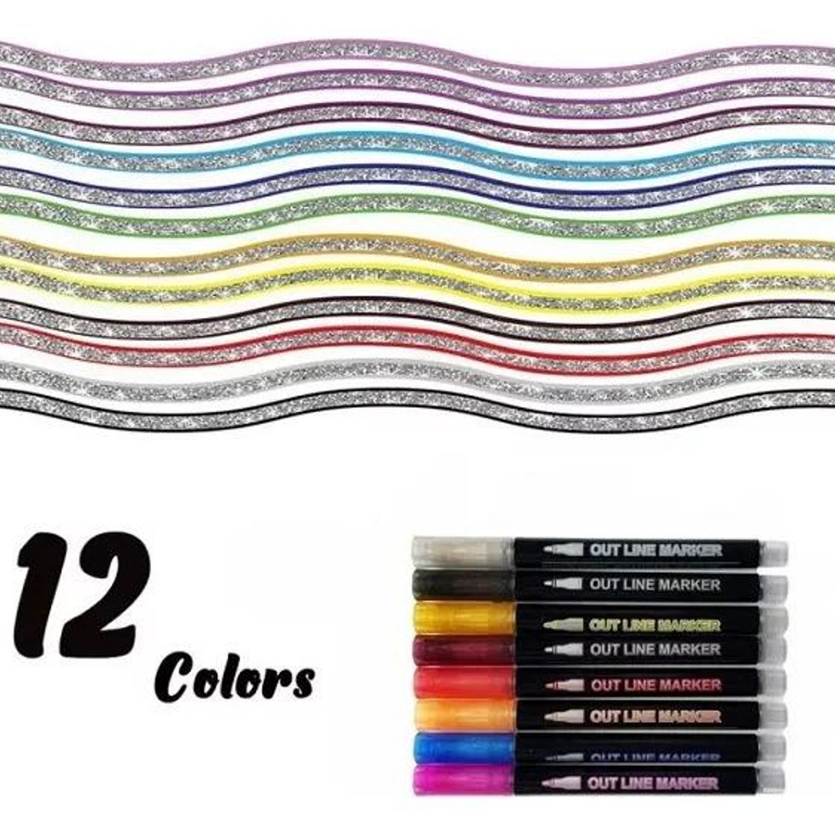 GENERICO - 12 Marcadores Doble Línea Metalizados para Manualidades