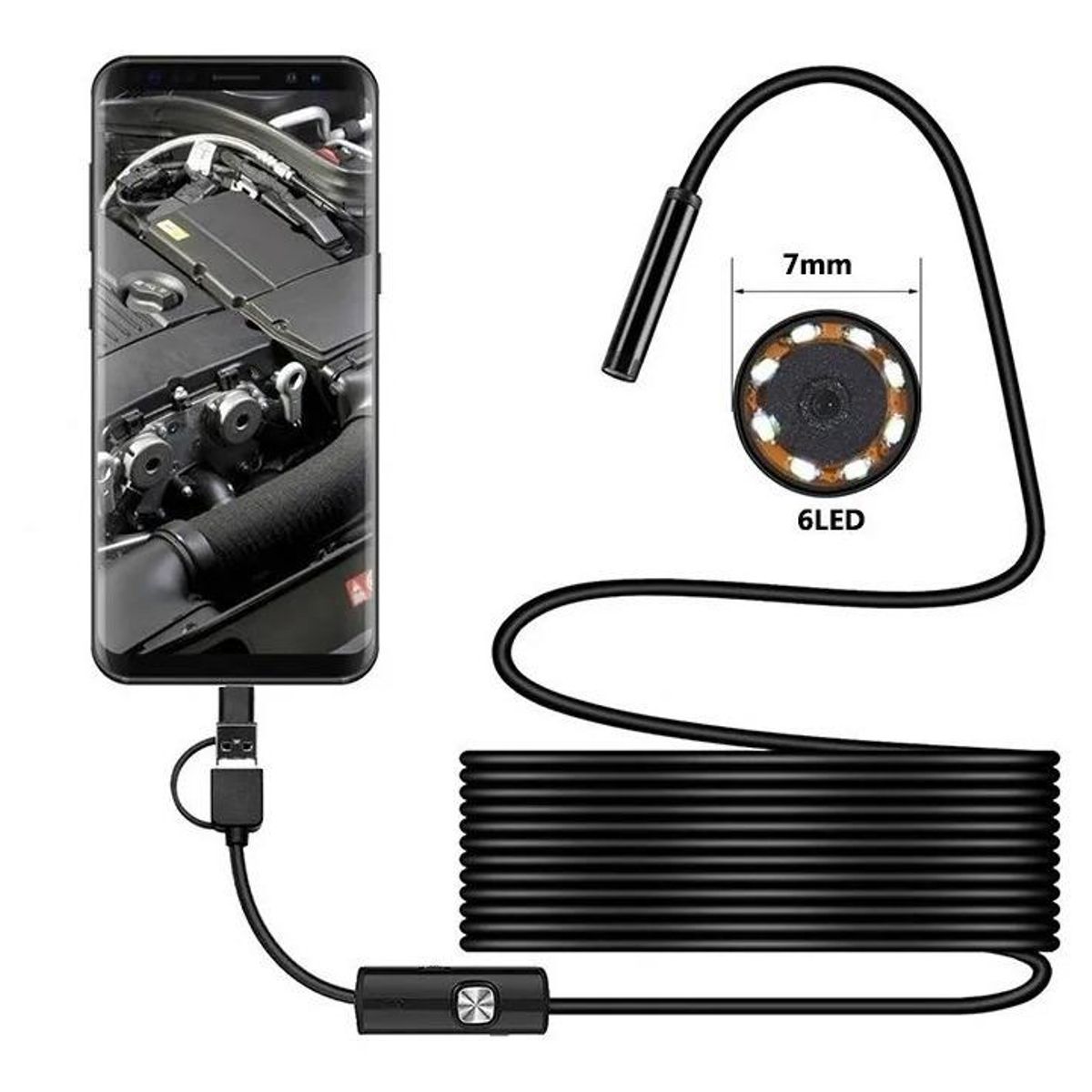 GENERICO - Cámara Endoscópica de 5 Metros para Android y PC con Linterna