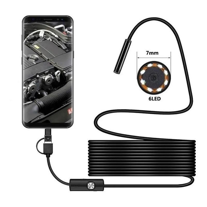 GENERICO - Cámara Endoscópica de 5 Metros para Android y PC con Linterna