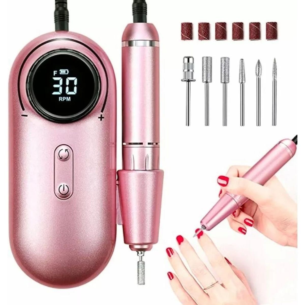 GENERICO - Torno Inalámbrico de Pedicura y Manicura 30000 RPM Rosa
