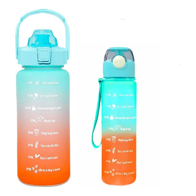 GENERICO - Pack de 2 Botellas de Agua Motivacionales 2L y 900ml