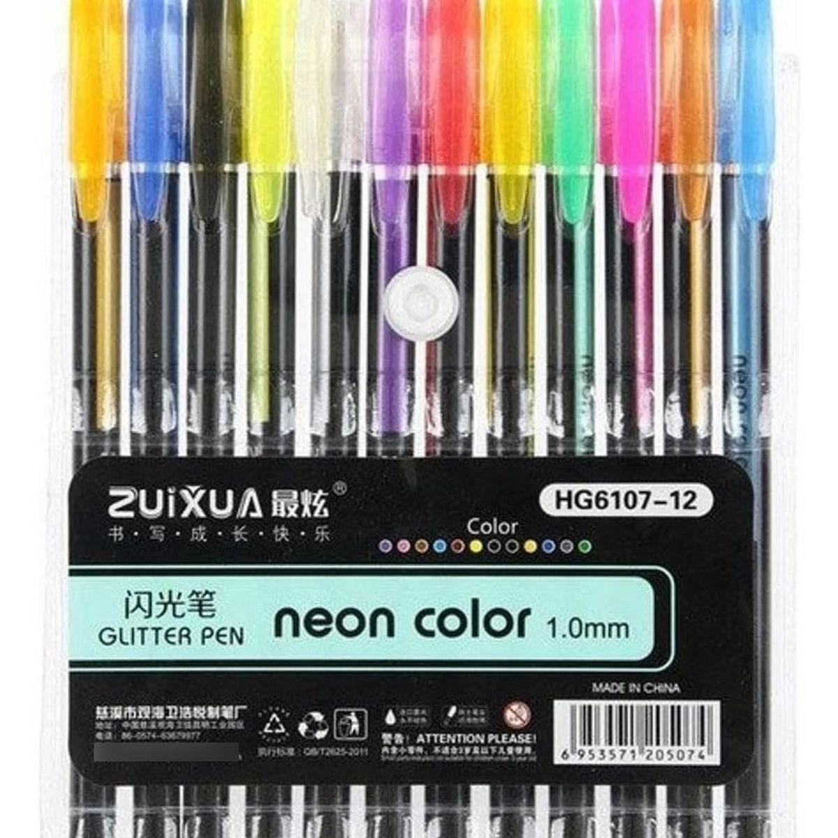 GENERICO - Pack de 12 Lápices Gel Neon Glitter con Tinta Surtida 1mm
