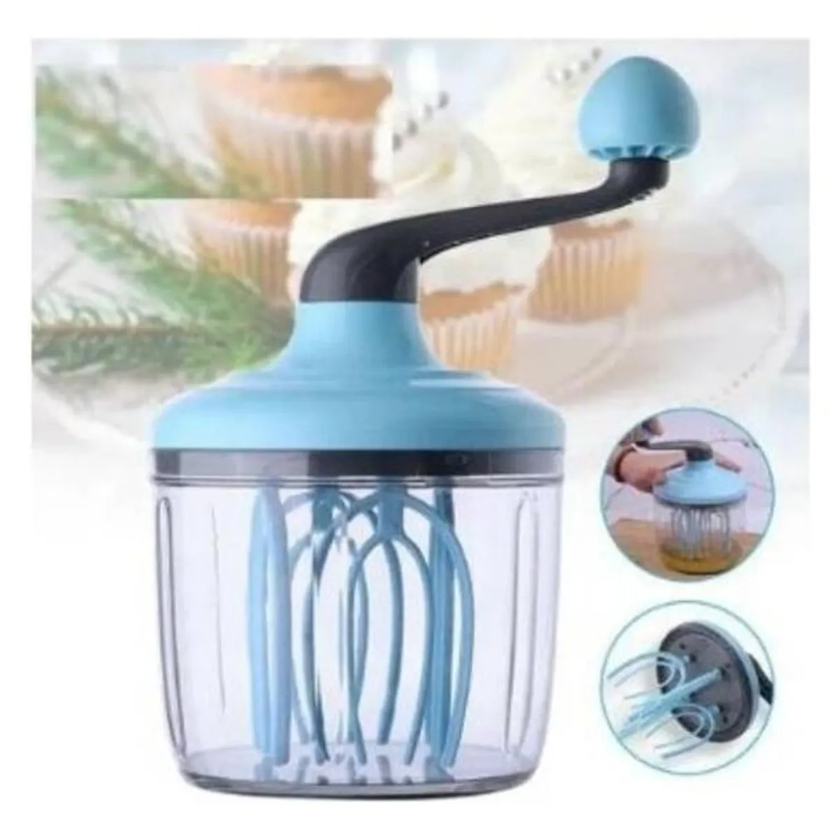 GENERICO - Batidora Manual de Manivela con Tazón Transparentes y Antideslizante