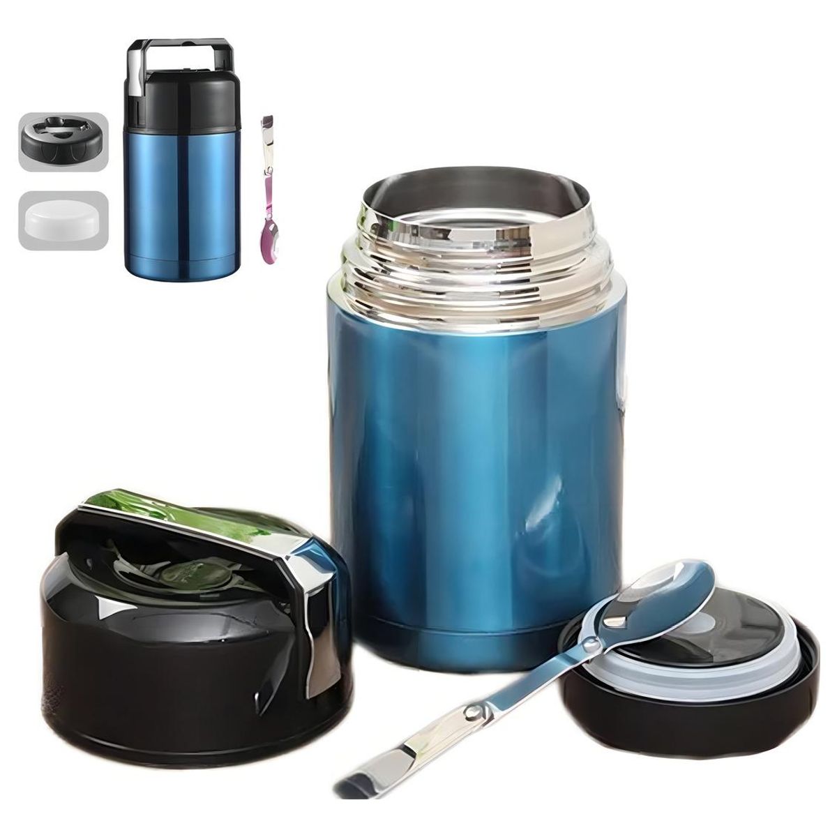 GENERICO - Termo de Comida Acero Inoxidable 800 ml con Cuchara Azul