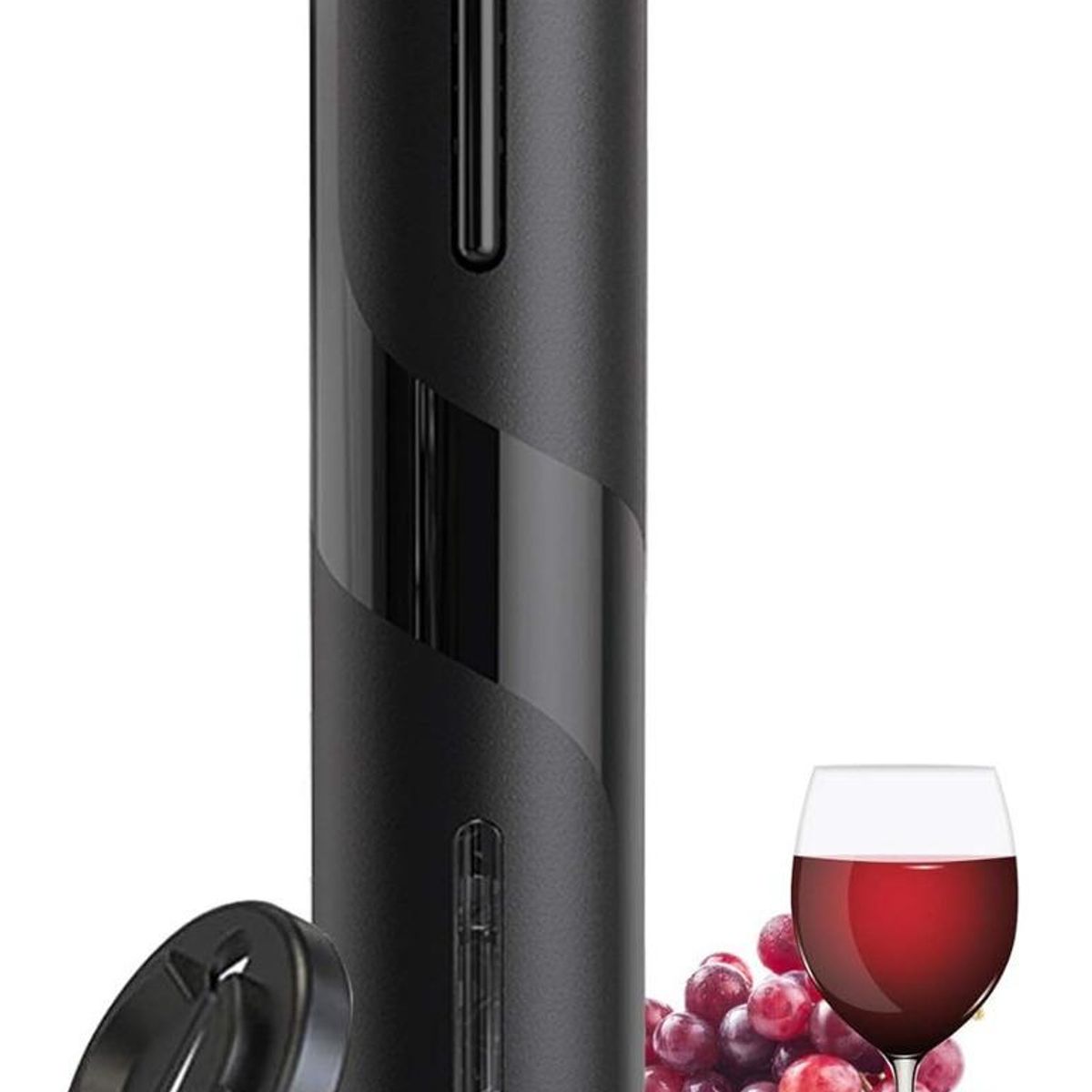GENERICO - Descorchador Eléctrico de Vino Negro con Cortador de Aluminio