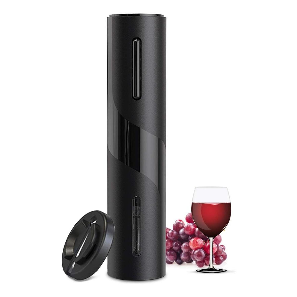 GENERICO - Descorchador Eléctrico de Vino Negro con Cortador de Aluminio