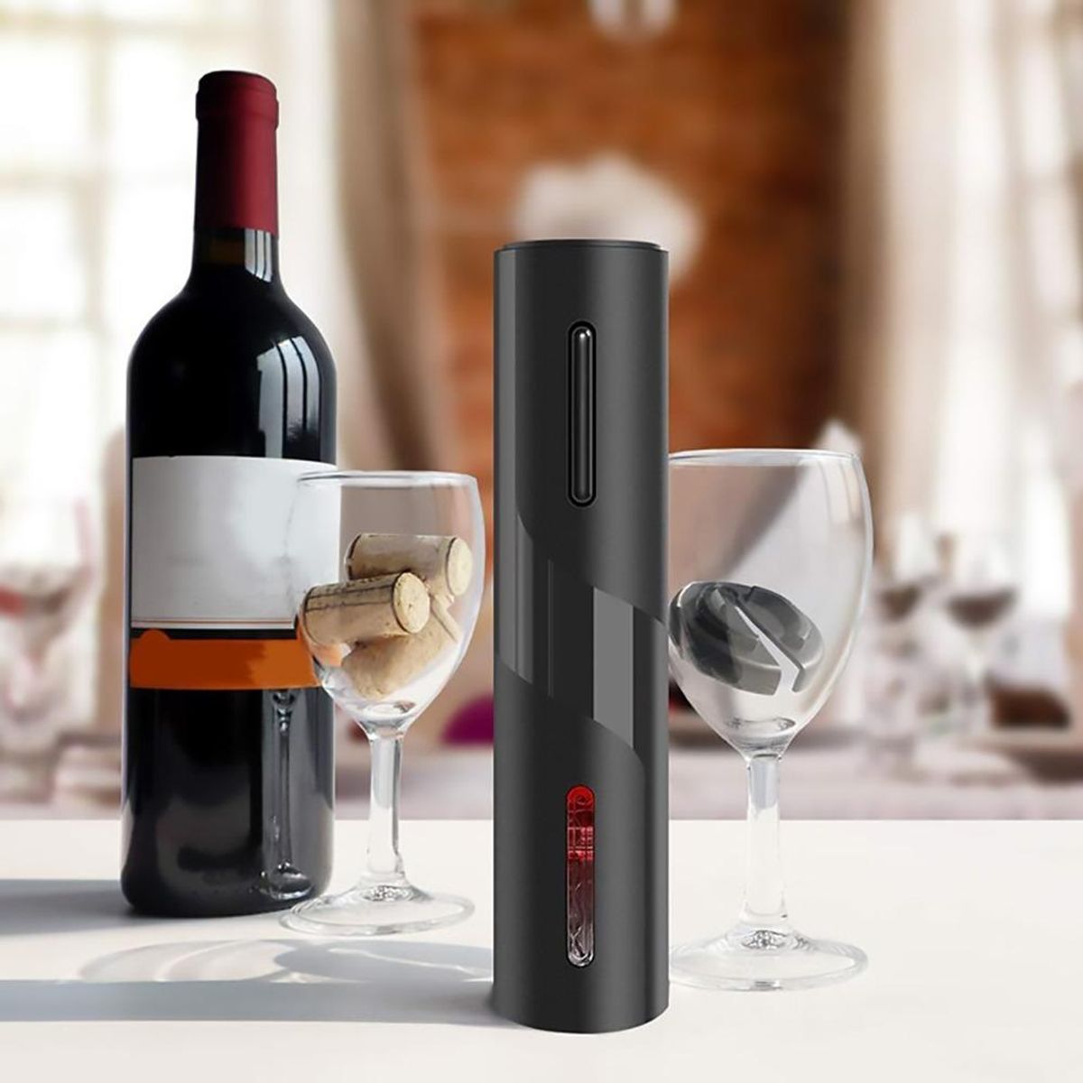 GENERICO - Descorchador Eléctrico de Vino Negro con Cortador de Aluminio