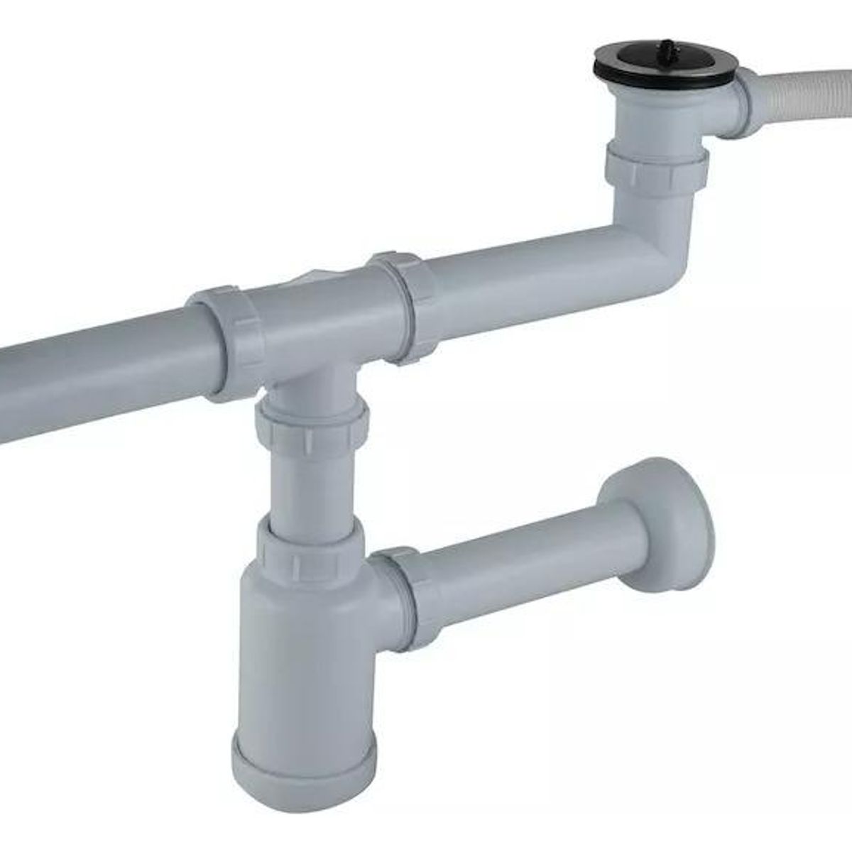 GENERICO - Sifón Doble para Lavaplatos con Desagües y Rebalse