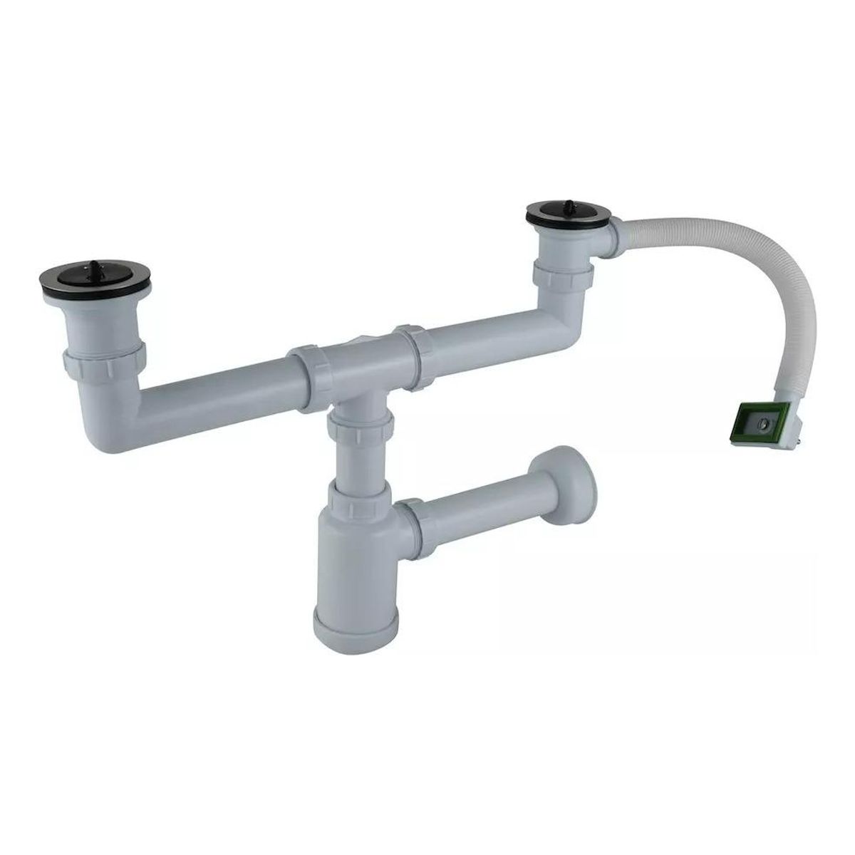 GENERICO - Sifón Doble para Lavaplatos con Desagües y Rebalse