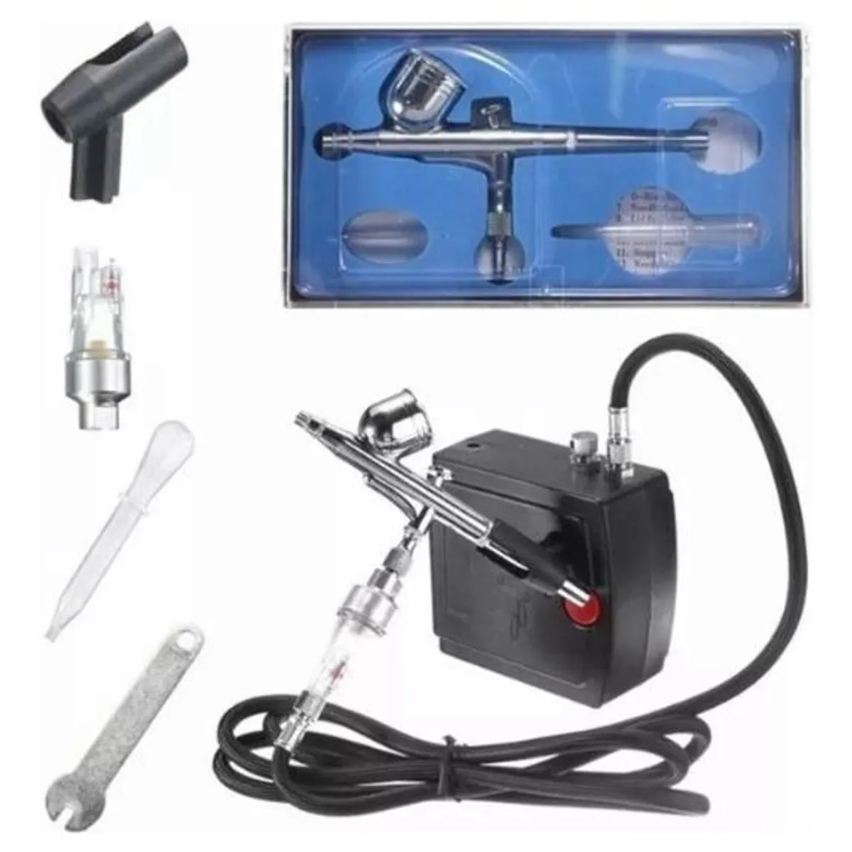 GENERICO - Kit Completo de Aerógrafo con Compresor y Accesorios